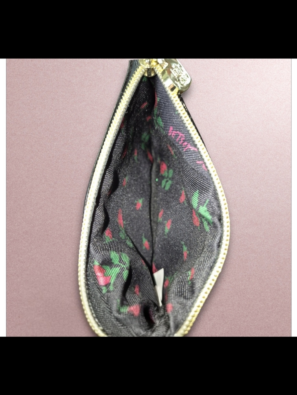 Betsey Johnson Pink and Black Sequin Floral Coin Pouch - Picture 6 of 6